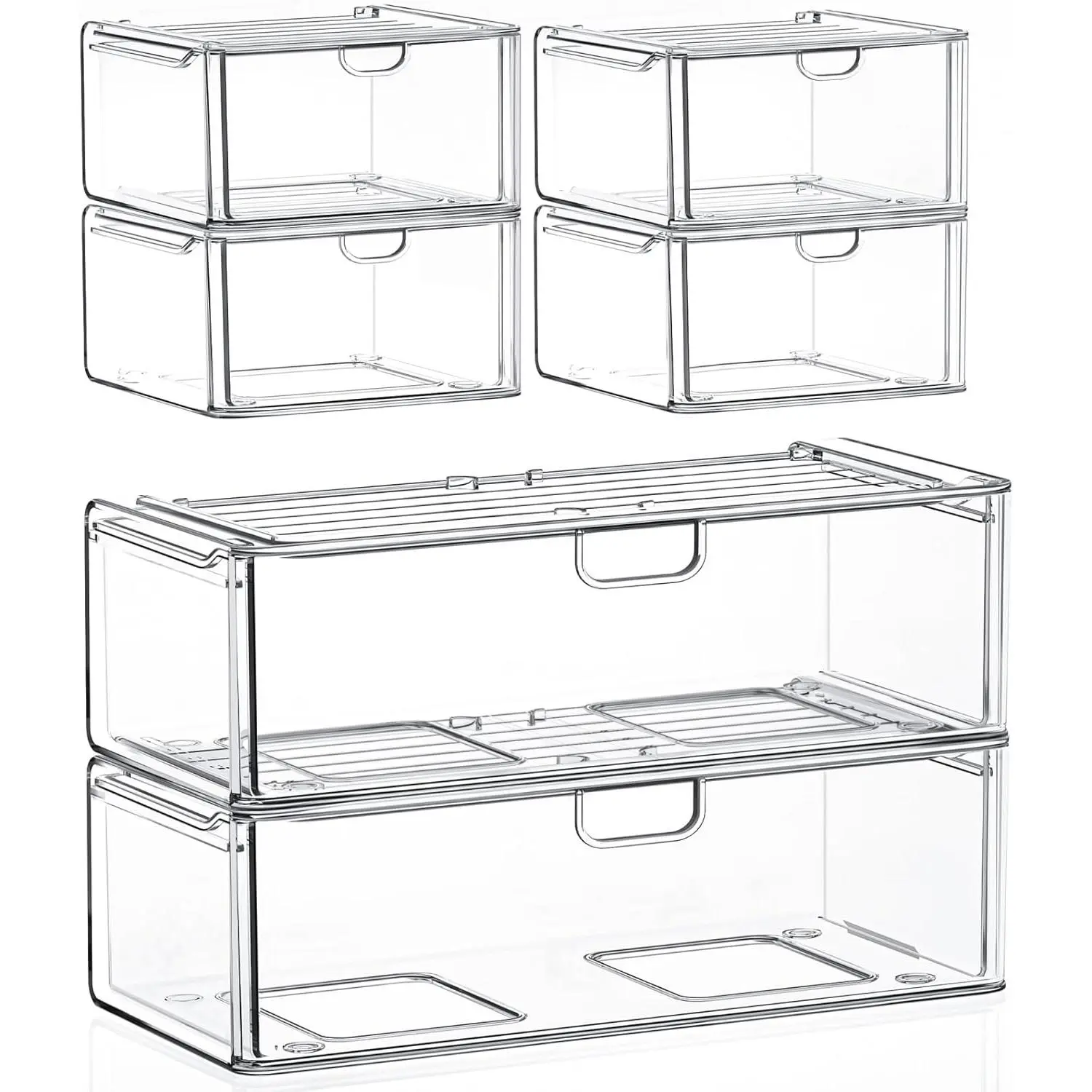Acrylic Stackable Storage Drawers Set of 6, Clear Plastic Storage Drawer Organizer, Storage Organizer, Makeup Organizer, Ideal for Vanity, Bathroom, Cabinet, Pantry Organization