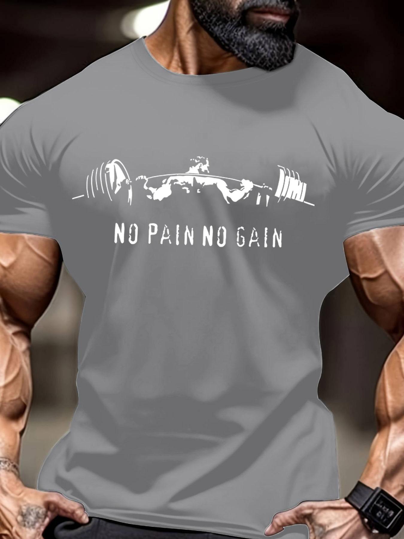 Men's Regular Fit No Pain No Gain Letter Print Round Neck Tee, Casual Short Sleeve Crew Neck T-shirt for Summer, Gym T Shirts, Fashion Men's Top for Gym Workout Running