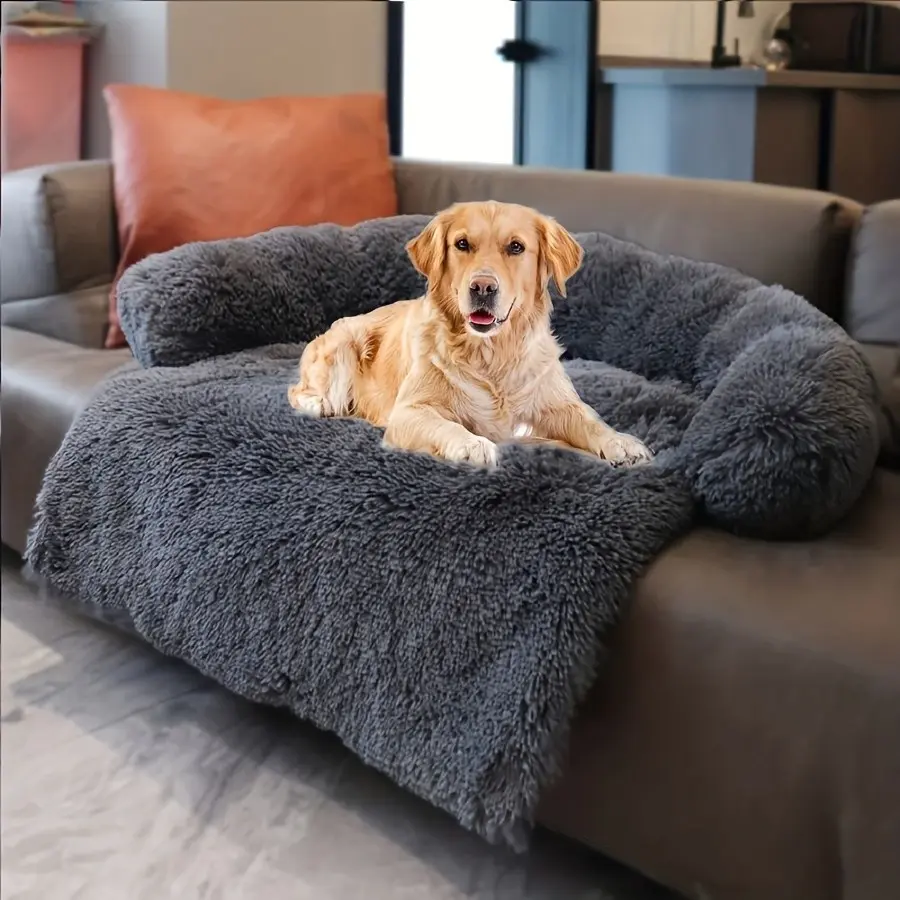 1pc Plush Pet Sofa Dog Bed with Soft Neck Pillow, Suitable for Cats and Dogs, Warm Dog Bed, Dog Sofa Bed with Removable Washable Cover, for Large, Medium, and Small Cats and Dogs, Holiday Gift, Gift, Indoor Use, All-Season