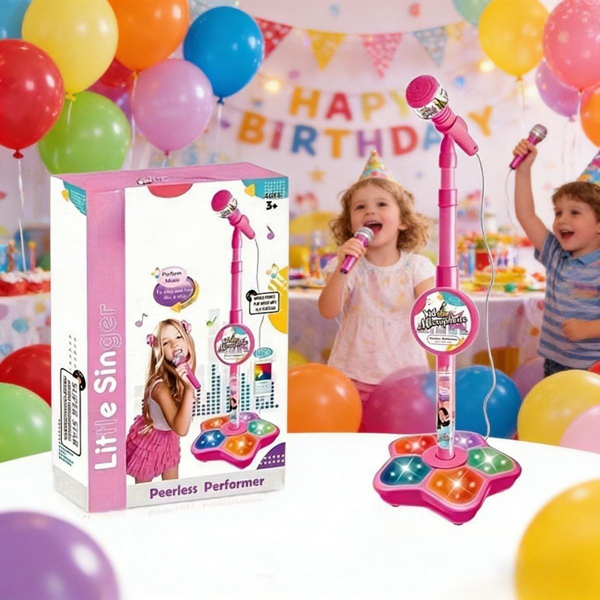 Portable karaoke microphone toy, integrating a luminous microphone and stand, suitable for home entertainment in various occasions. Suitable for family parties, gatherings, boys and girls' birthdays, Easter ideal gifts