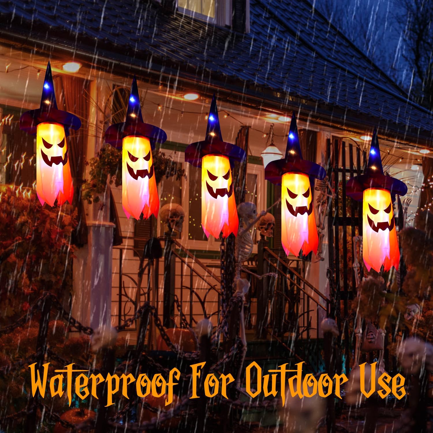 Halloween Ghost Hat Design Hanging Light, Battery Powered LED Light String, Decorative Light for Home Garden Yard Tree, Ornaments
