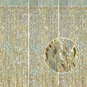 Champagne  Foil Fringe Backdrop -  3 Pack 3.3 ft x 6.6 ft Sparkle Tinsel Foil Fringe Backdrop Curtains for Birthday Anniversary  Party Decorations