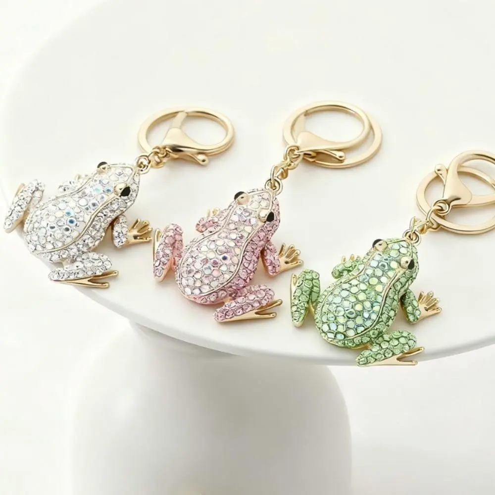 Hollow Frog Shape Keychain, Crystal Inlaid Zinc Alloy Pendant, Anti-Tarnish Accessory for Car Keys and Bags, Unisex Sentimental DIY Gift, Everyday
