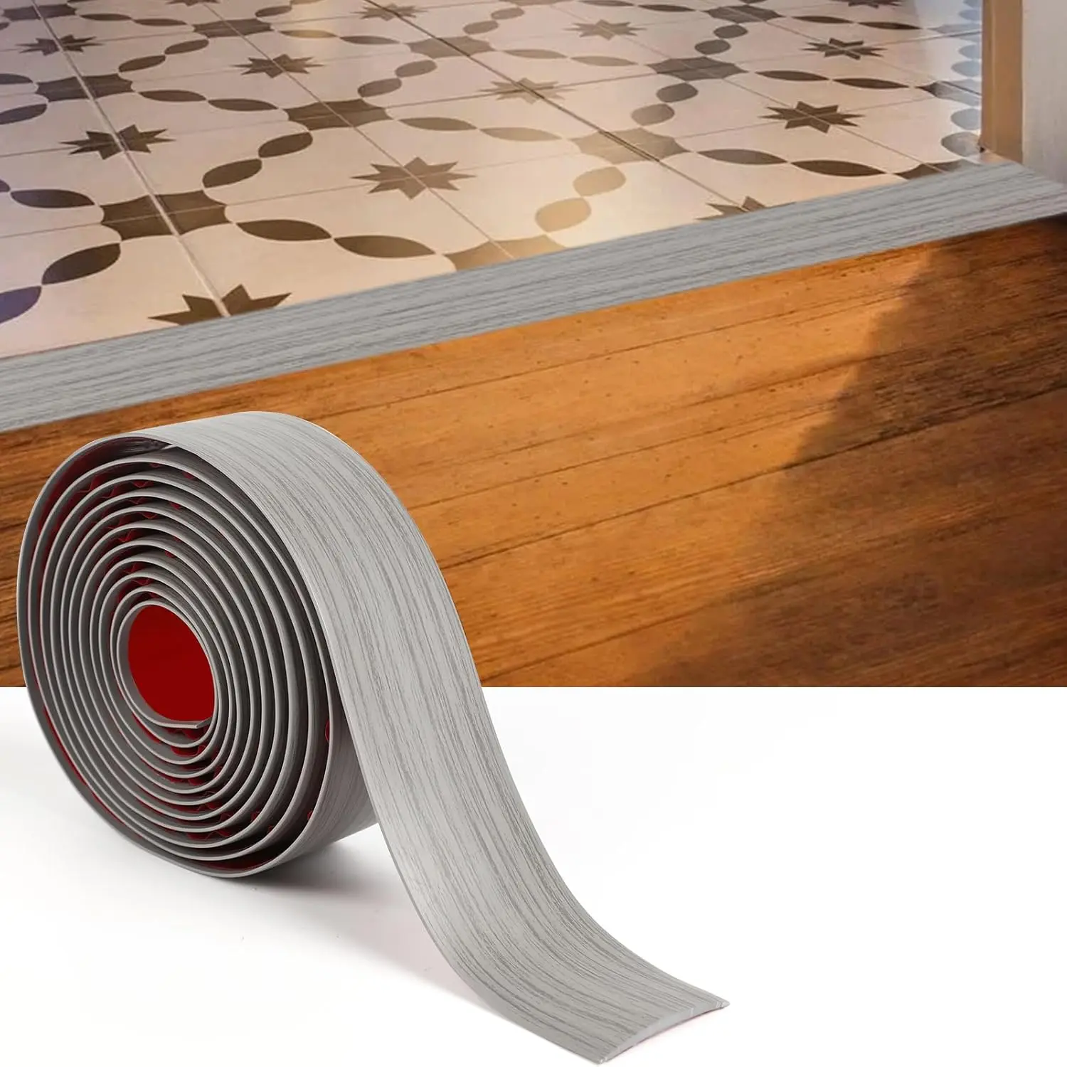 Vinyl Floor Transition Strip Floor Strip Trim Self Adhesive 10Ft x 2" Flooring Transitions Laminate with  Backing Flat Divider Strip for Joining Floor Tile Gap,Carpet,Threshold (Gray)