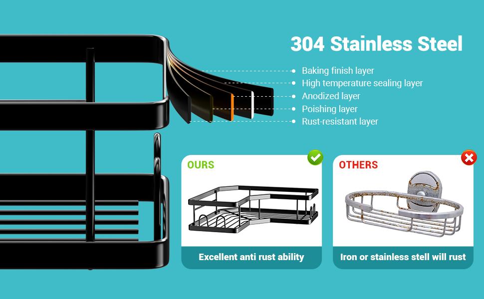 Corner Shower Caddy Bathroom Organizer: Stainless Steel Adhesive Shower Rack - 3Pack No Drilling Shower Shelf - Rustproof Bathtub Organizer