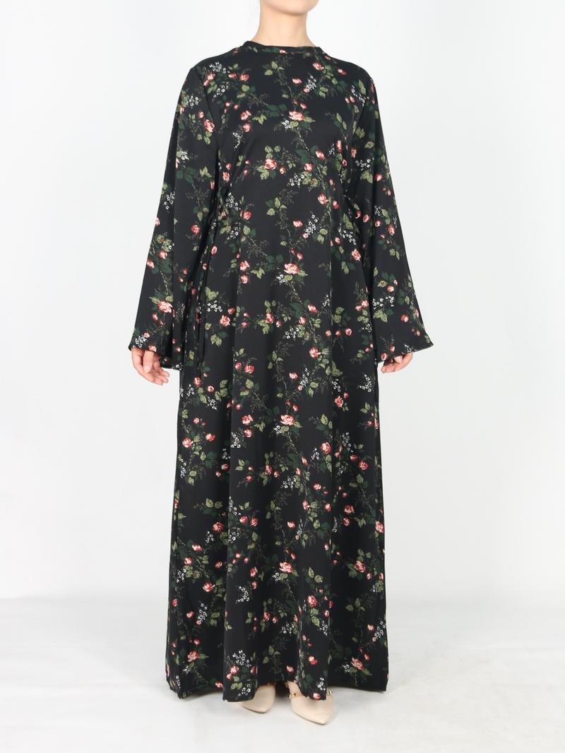 Women's Tie Side Zipper Back Dress, Elegant Long Sleeve Modesty Abaya Dress for Daily Wear, Ladies Islamic Clothing for All Seasons