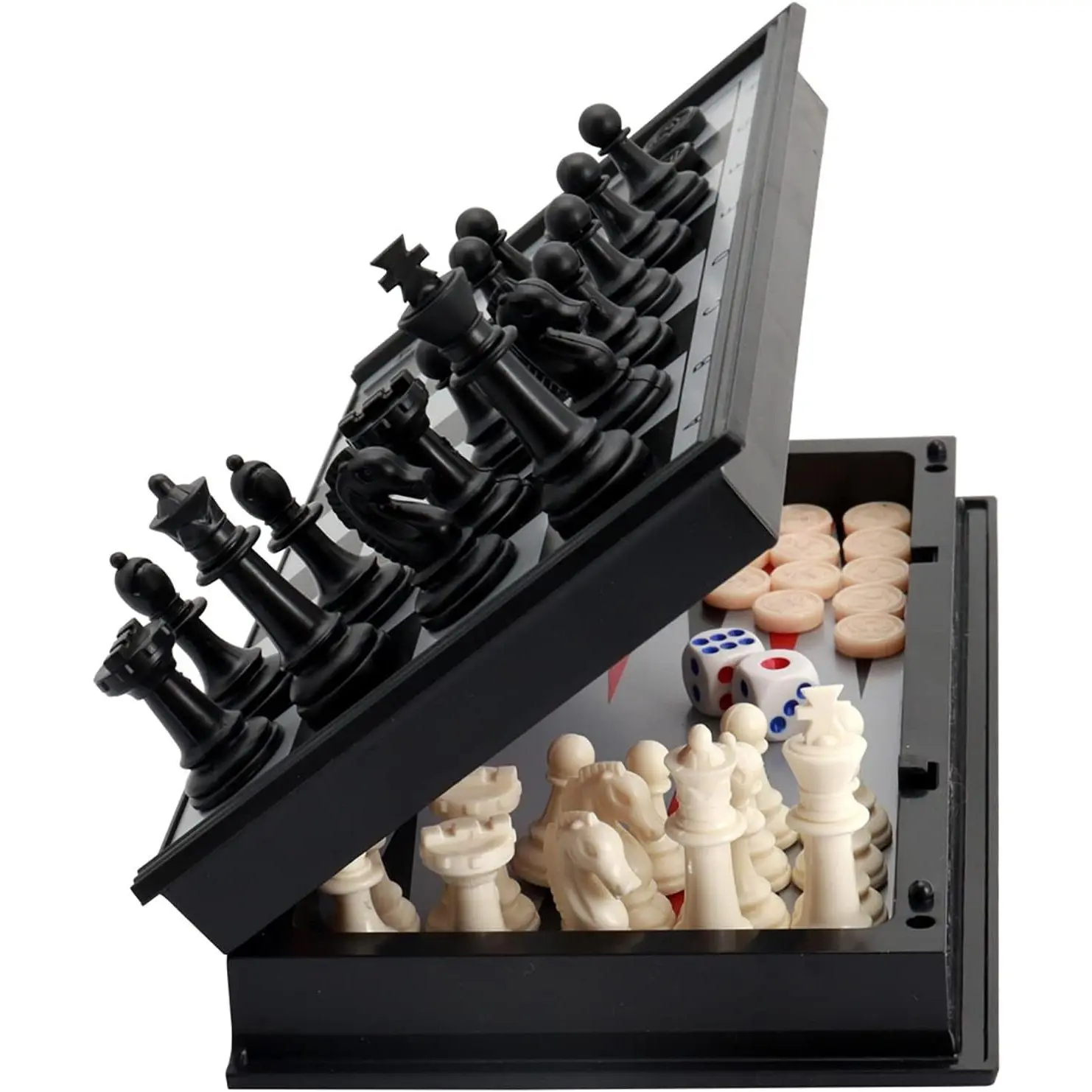 10" Magnetic Chess Sets for Kids & Adults - 3 in 1 Travel Chess Checkers Backgammon Set with Folding Case - Portable Elastic Bag