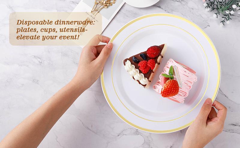 200pcs Gold Disposable Plates – 100 Dinner & 100 Dessert Plates for Winter Gatherings & Parties