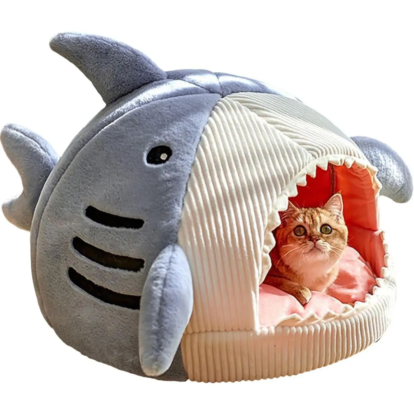 Warm Soft Comfortable Shark-Shaped Semi-Closed Cat Mat Kennel Kitten Bed Hideout House Cat Dog Sleeping Nest Blue Size S