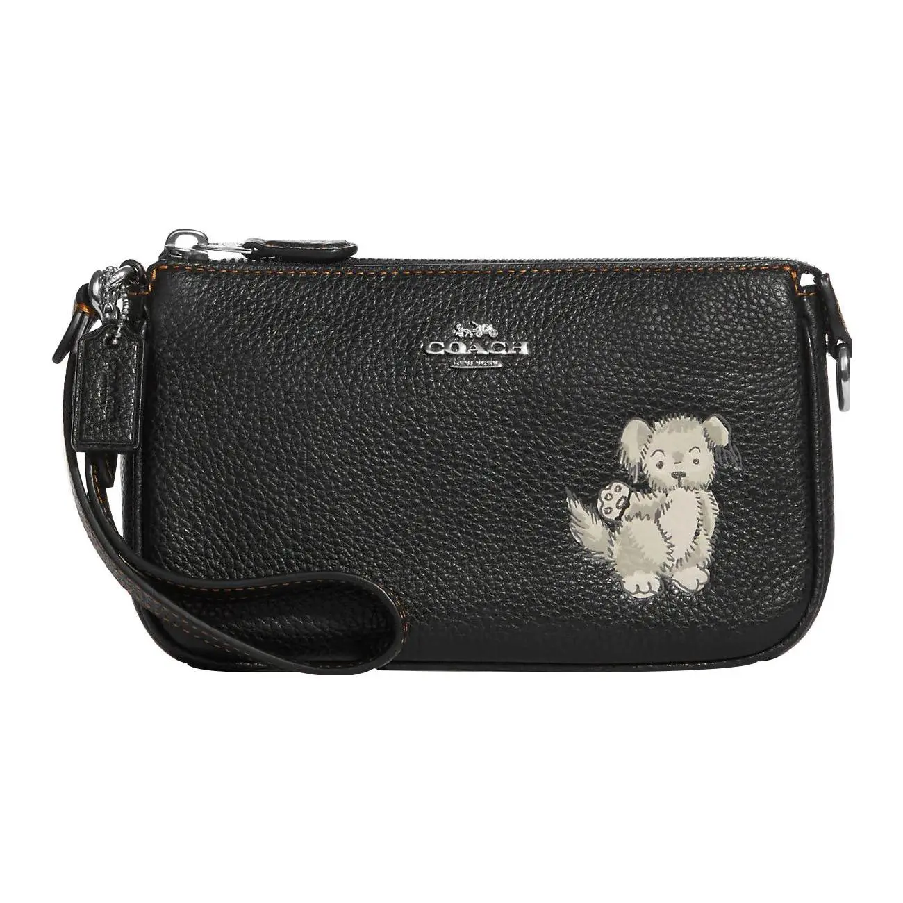 COACH Nolita 19 Small Leather Wristlet Handbag for Women with Top-Zip Closure and Dog Print – Black