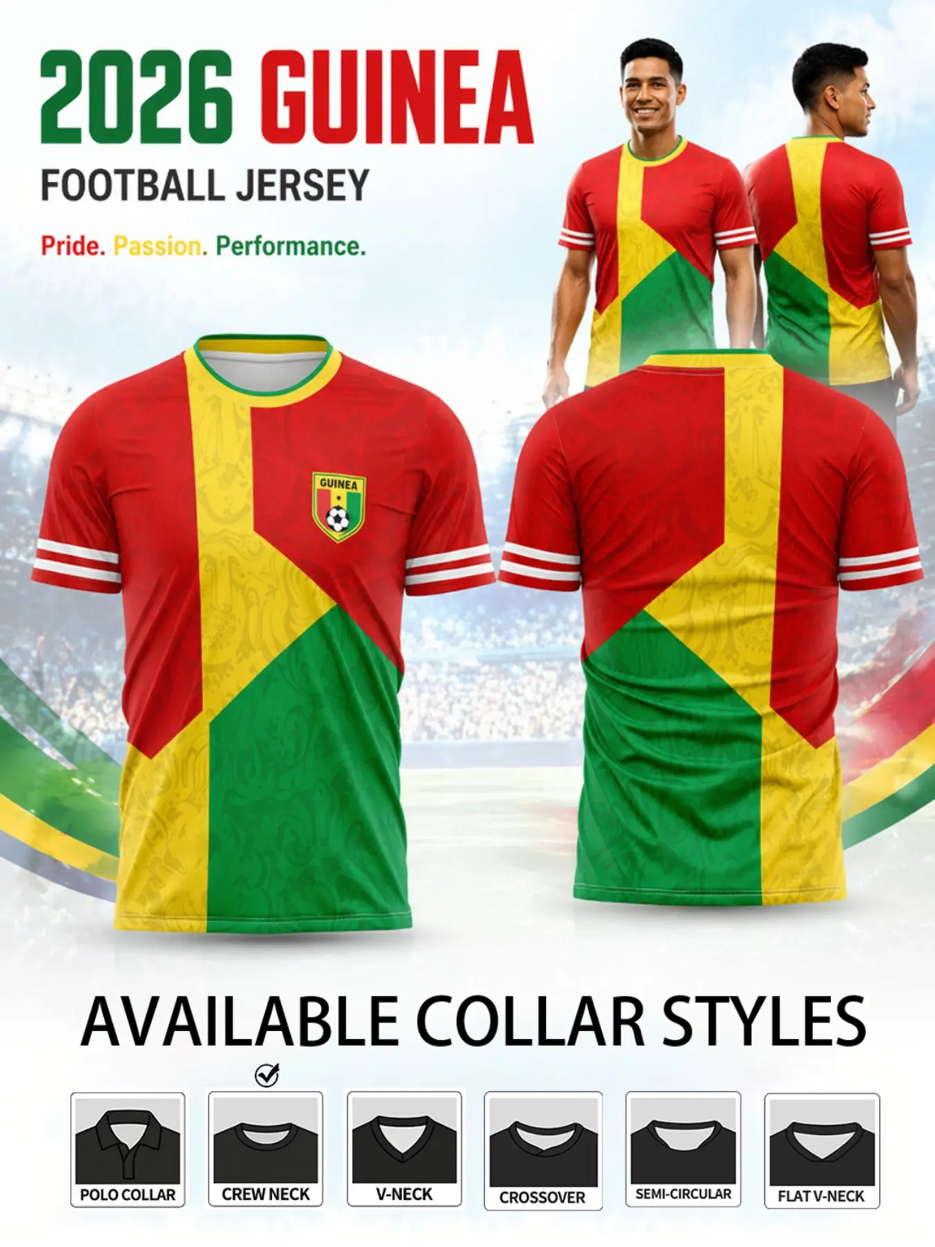 2026 Guinea Soccer Jersey, Short Sleeve High-Performance, Base, Ancient Tribal Texture, Quick-Dry, Breathable, All Seasons