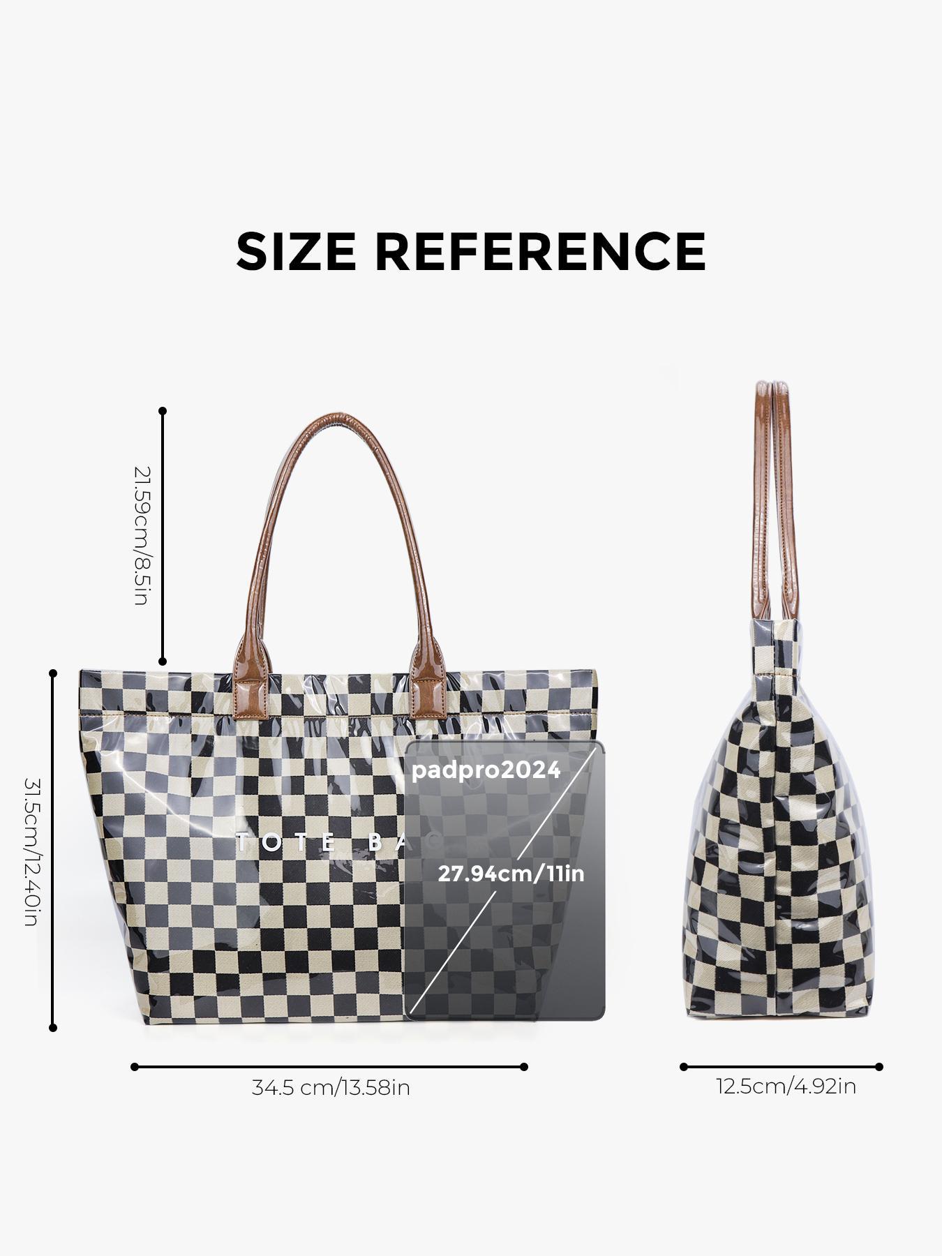 Checkerboard Pattern Stylish Tote Bag, Casual Versatile Handheld Bag, Minimalist Transparent Commute Large Capacity Bag for Women