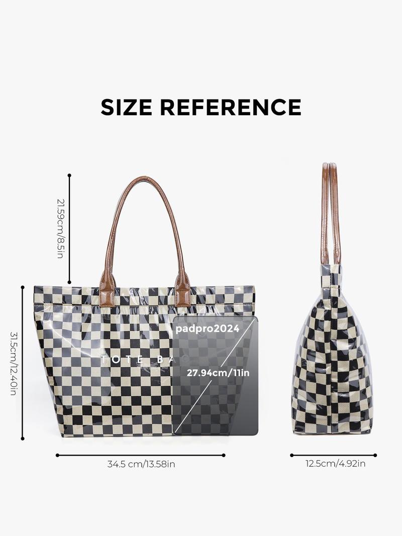 Checkerboard Pattern Stylish Tote Bag, Casual Versatile Handheld Bag, Minimalist Transparent Commute Large Capacity Bag for Women