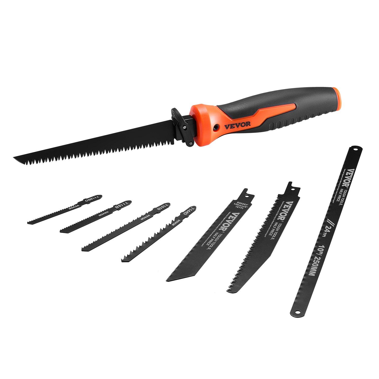 VEVOR Jab Saw, 6 in Keyhole Saw with Soft Grip Handle, 8-In-1 Multi-Blades Drywall Jab Saw, Sharp Jab Saw with Triple Ground Teeth, for Cutting Drywall Wood Metel Plastic Plywood Wallboard Thin Sheet