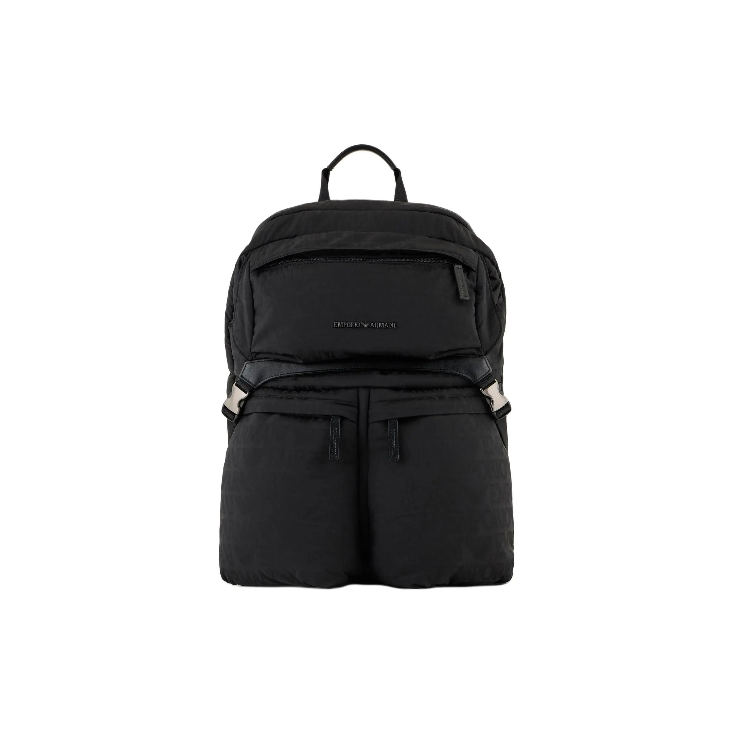 Emporio Armani Adjustable Strap Logo Backpack for Men, Nylon, Black