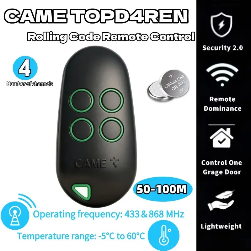 Came Topd4ren Remote Control, 433.92/868.35mhz Dual Band Garage Door Remote, D2ren Rolling Code Handheld Transmitter, Wireless Control