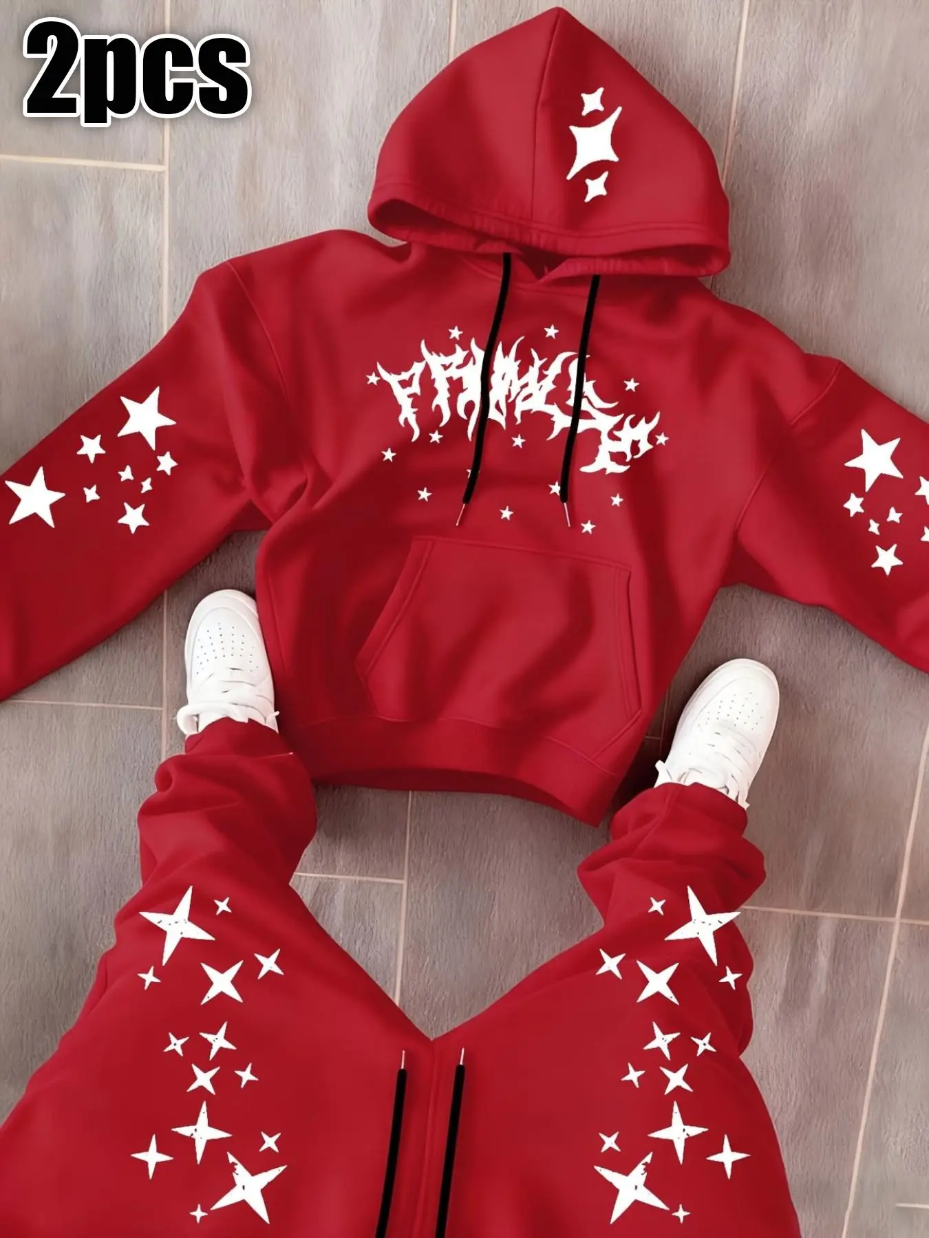 Men's Star Print Hoodie Set, Graphic Pullover Hoodie with Matching Sweatpants, Streetwear Tracksuit Outfit, Casual Jogger Suit, Trendy Two Piece Clothing Set, Sports Wear#MensTracksuit #HoodieSet #SweatpantsSet #StreetwearFashion #StarPrint#GraphicHoodie