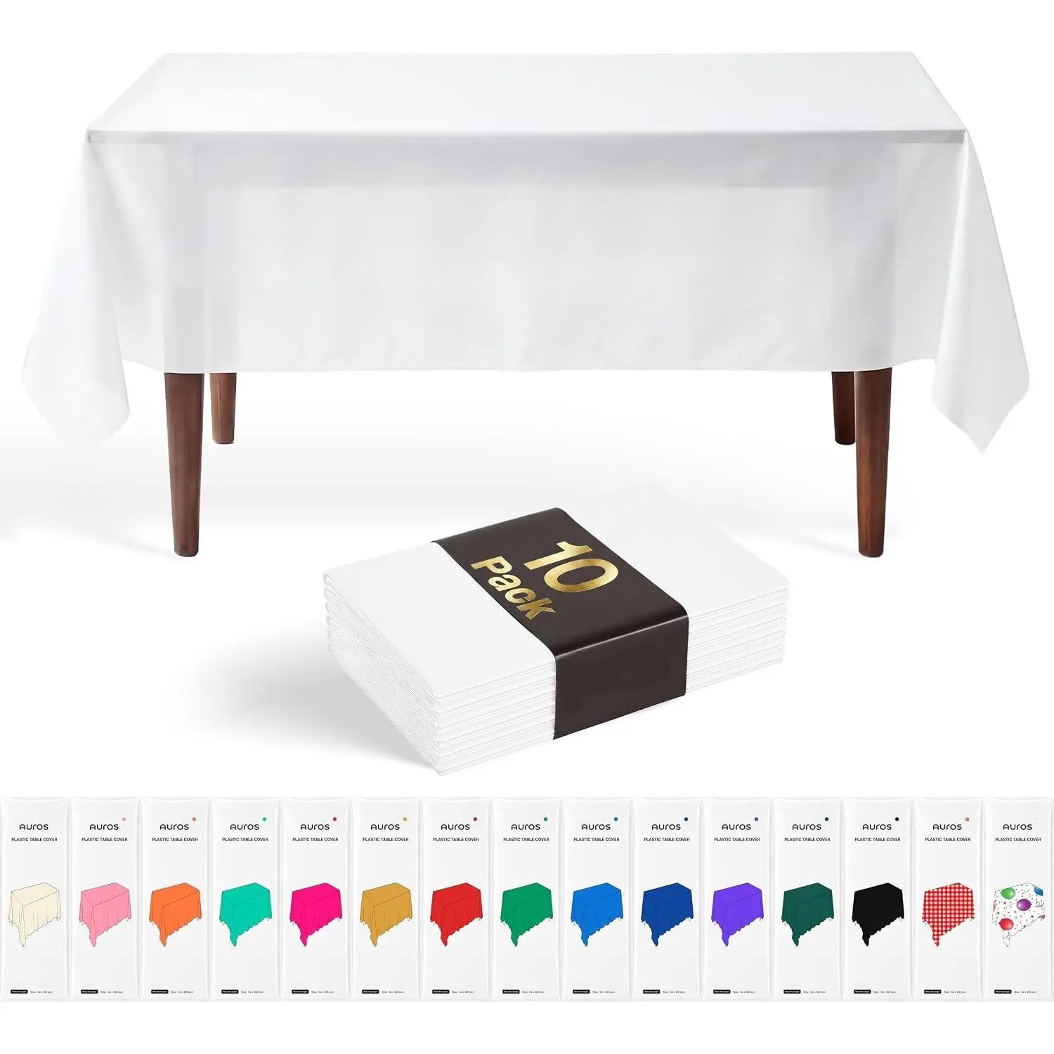 White Premium Plastic Tablecloths 10 Pack, 54 x 108 Inch Rectangle Disposable Table Covers for 8FT Tables, Waterproof Spill-Proof, Easy Cleanup for Birthday, Parties and Weddings