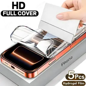 5pcs HD Hydrogel Film For Smartphone iPhone 17/16/15/Plus/X/XS/XR/XS Max/17 Pro Max/16 Pro Max/15 Pro Max, Soft Screen Protector Film, Dynamic Island Compatible, Anti-Scratch, Anti-Fingerprint, Full Coverage, Protection, Not Glass, Accessories