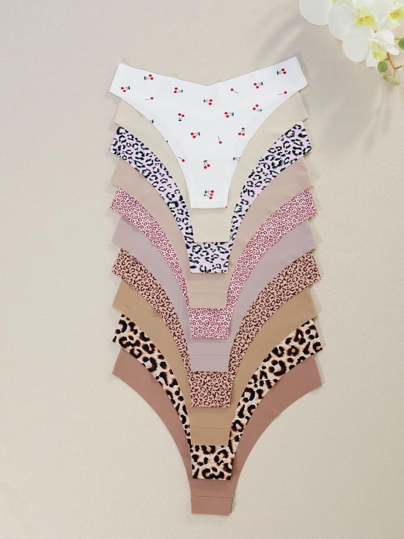 Women's Floral Heart Leopard Print Underwear Set, 3/4/6/7/8/10/12 Pieces, Casual Fitted Design, All Seasons Comfortable Panties