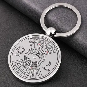 Stainless Steel Mini Perpetual Calendar Keychain, Portable Date Tracker with Rotating Dial, 50-Year Span Weekday Finder, Battery-Free Retro Mechanical Keyring for Business & Students, Durable Anti-Scratch Precision Craft