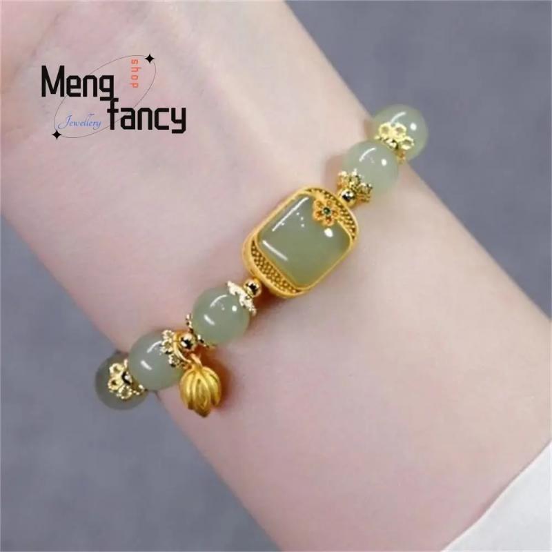 Hetian Jade Natural Sugar Lotus Square Sugar Lotus Bracelet Exquisite Elegant Retro Chinese Style Fashion Jewelry high quality.