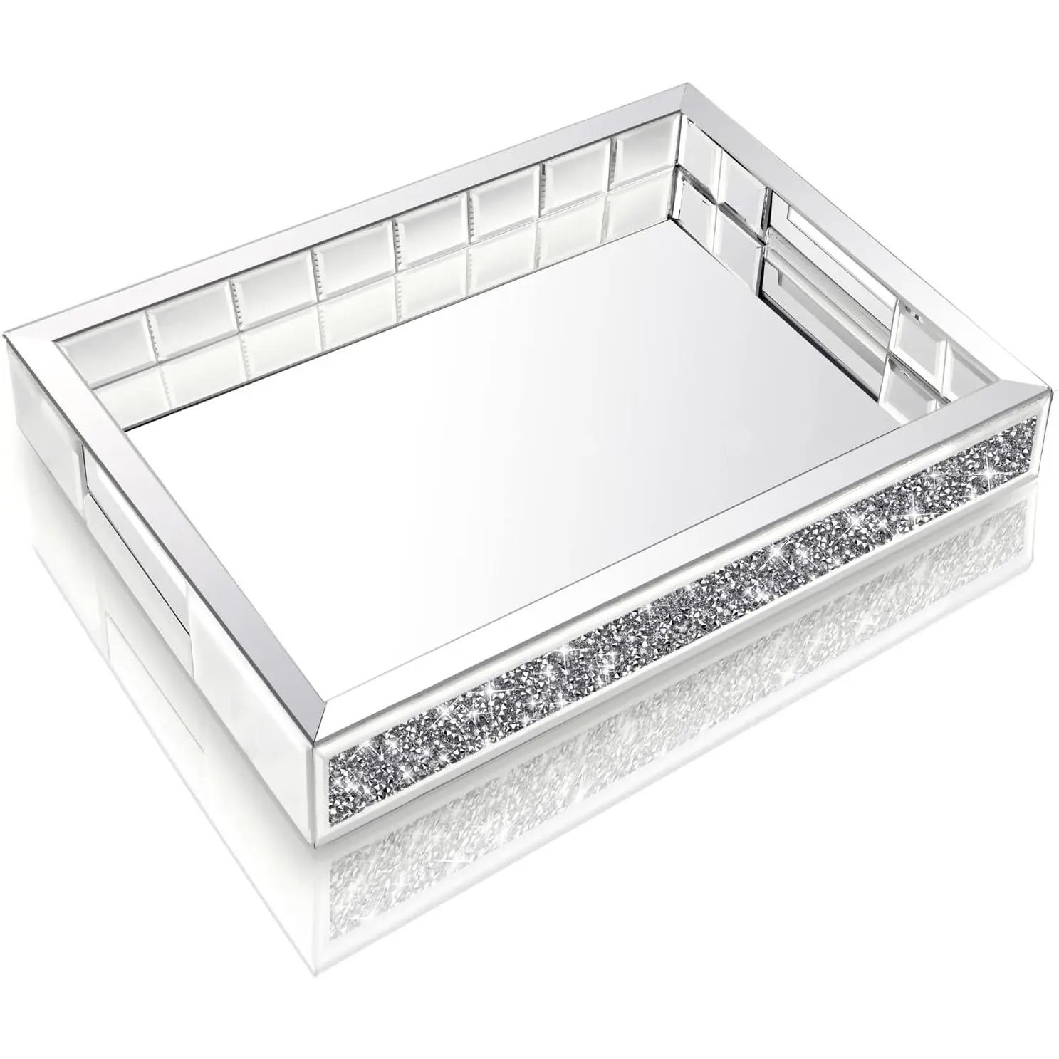 Mirror  Organizer fits Dresser Bedroom,Crushed  Bathroom Tray with Handles,Perfume Tray,Decorative Serving Tray for Coffee Table Decor(11”x15”x2”)