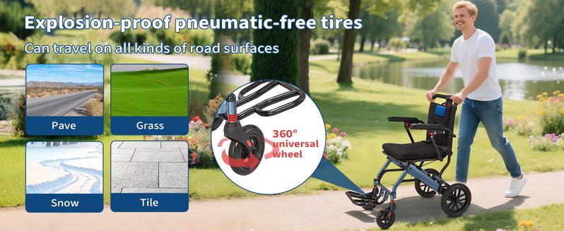 GARVEE Ultra-Light Portable Folding Wheelchair with Handbrake, Travel-Friendly Design, Supports up to 220 lbs, Dimensions 35.4"x21.3" Unfolded, Perfect for Elderly and Mobility Needs