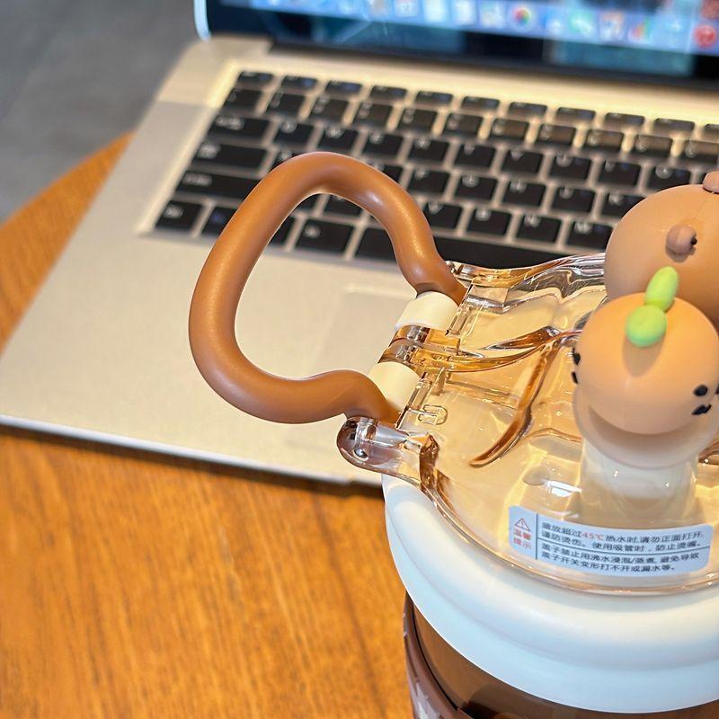 Capybara Children's Straw Insulated Cup for Kids 316 Stainless Steel Cartoon Double Drinking Diagonal Cross Travel Water Bottle