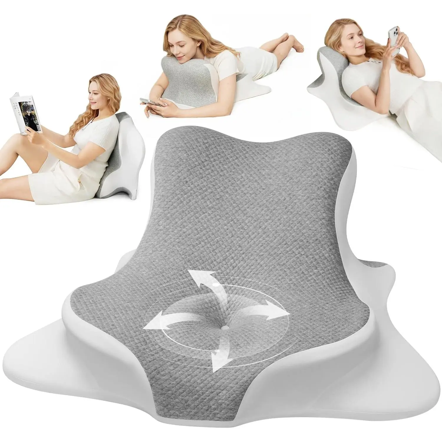 Reading Pillow for Bed, Ergonomic Bed Wedge Pillow for Headboard, Lying, Leaning and Prone, Chin & Back Pillows on Bedrest Couch- Gray