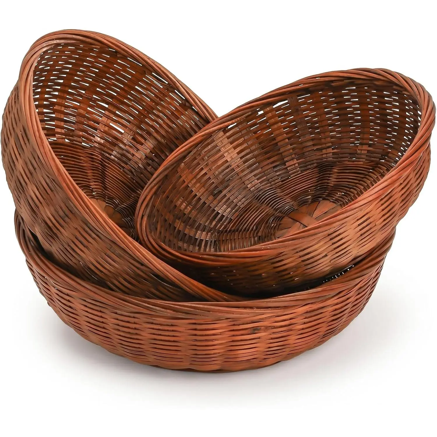 SOUJOY Set of 3 Round Wicker Bread Baskets, 10" 9" 8" Natural Bamboo Handwoven Fruit Baskets for Serving Food Vegetables, Stackable Storage Basket for Kitchen Counter Organizing, Home Decor, Brown