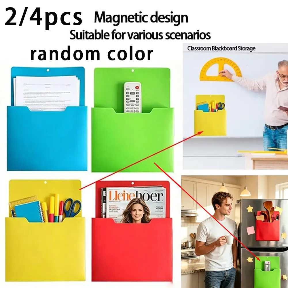 2/4pcs A4 Magnetic Refrigerator Folder, Wall-Mounted Design, Multi-Functional Organizer for Fridge, Blackboard, Wall, Random Colors