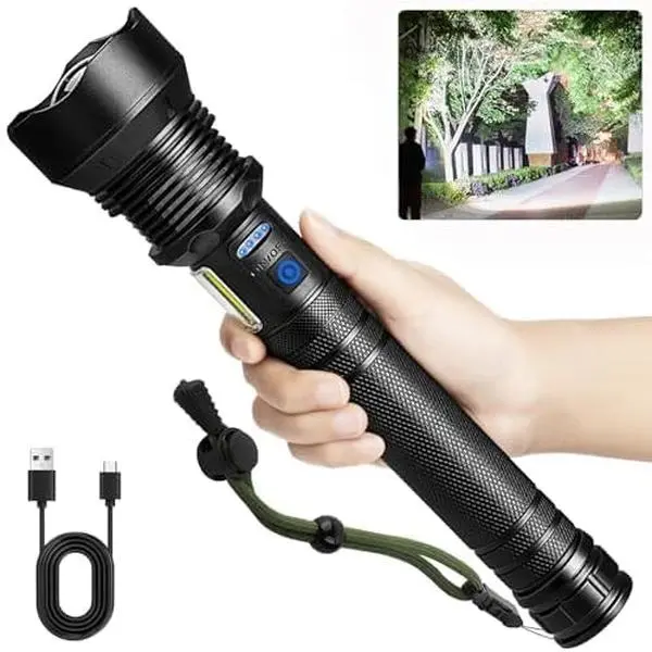 Flashlights High Lumens Rechargeable, 99,000 Lumens Super Bright Led Flashlight, Flash Light with 7 Modes, IPX6 , Handheld  Flashlight for Camping,  (Black)