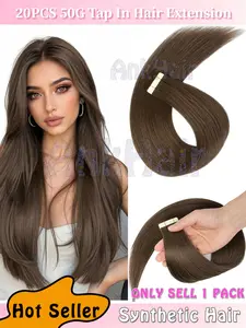 Seamless Straight Synthetic Tape in Hair Extensions, Heat Resistant, 20 Inch Lengths, for Daily Use, Parties, Festivals, Volume & Length, Synthetic Hairpiece