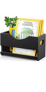 Mail Organizer, Mail Holder with Slots, Mail Basket for Wall Table Countertop, Wood Desk Mail Organizer, Black Envelope Holder for Home Office Decor