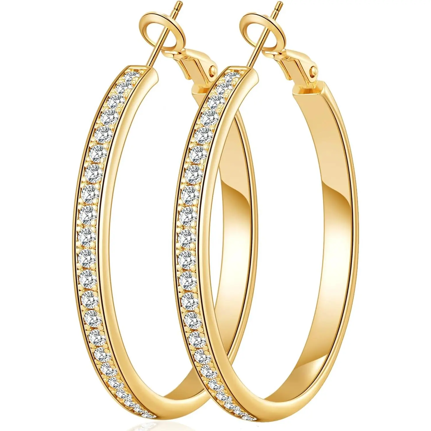 Large Rhinestone Hoops Sparkly Big CZ Hoop Earrings for Women Non Tarnish 925 Sterling Silver/Gold Plated Rhinestone Earrings for Sensitive Ears 20/30/40/50/60/70mm