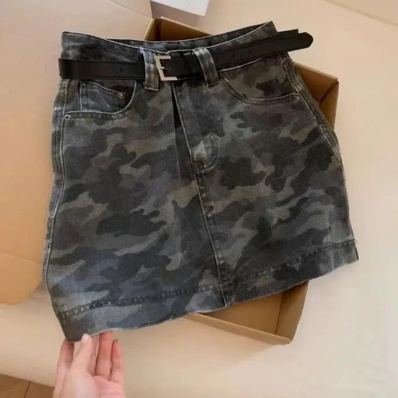 Spice Girls Camouflage Denim Skirt Women's High Waist Slim Anti-light Short Skirt