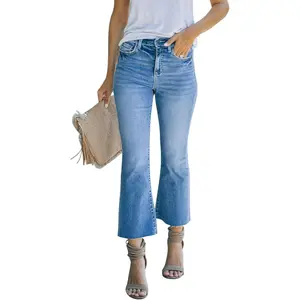 High Waisted Crop Flare Jeans for Women Cropped Bell Bottom Jeans for Women Bootcut Denim Pants with Hem