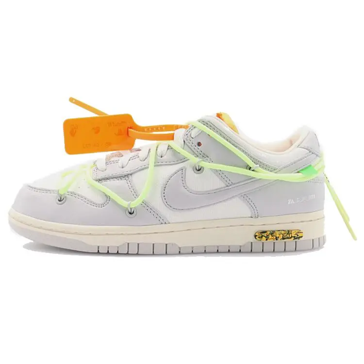 Off-White x Nike Dunk The 50 No.43 Leather Sneakers – Unisex Low-Top with Green Laces and Orange Accents Verifiable, with credentials and supporting global authentication