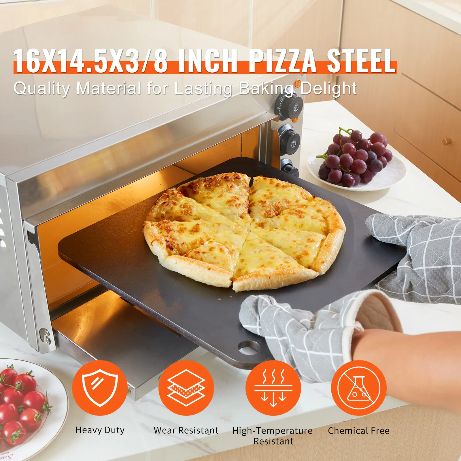 16" x 14.5" x 3/8" Pre-Seasoned Carbon Steel Pizza Steel Plate, Heavy Duty Pizza Baking Steel with Superior Heat Conductivity, Pizza Pan for Indoor Oven & Outdoor Grill