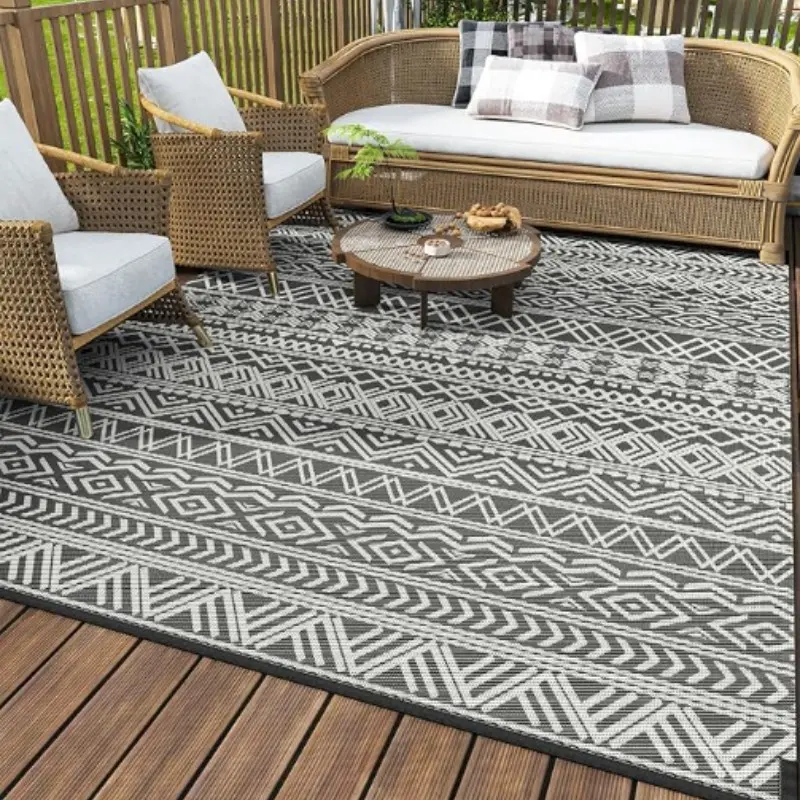 Waterproof Outdoor Rug 120x180cm, Bohemian Style, Plastic Double-Sided Mat, Large Outdoor Floor Pad, Portable, Washable, for RV, Patio, Beach, Camping