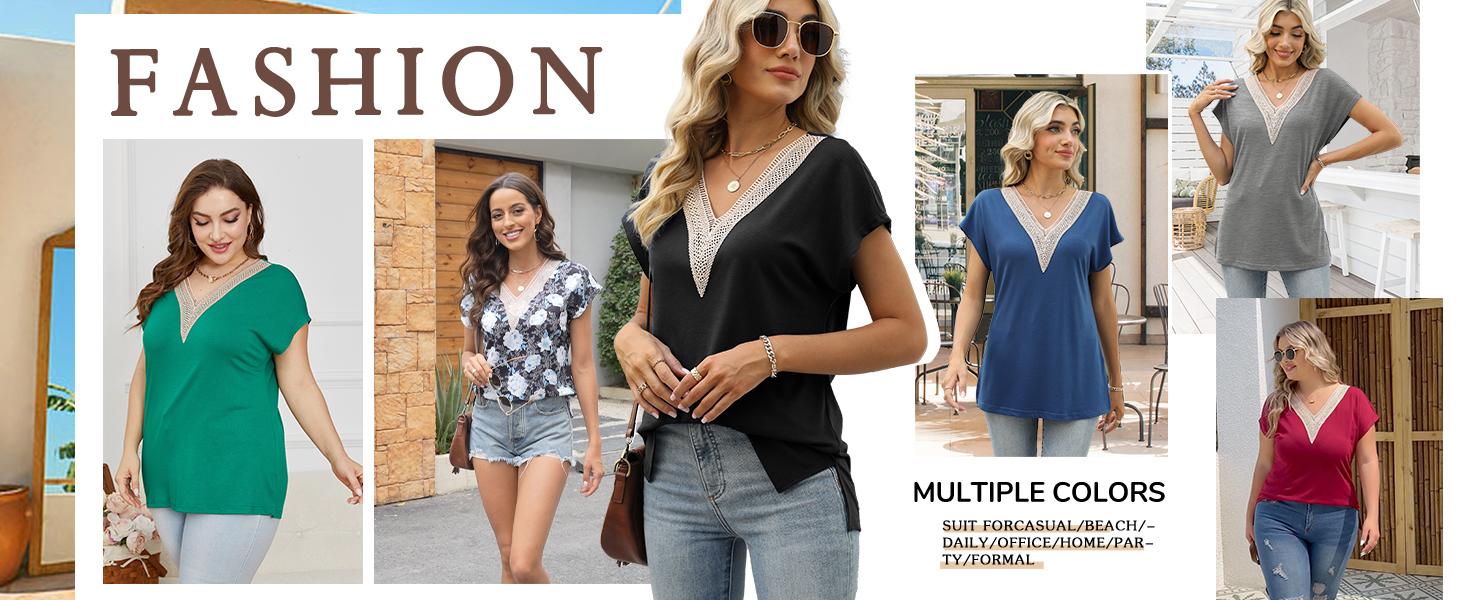WIHOLL Womens Cap Sleeve Summer Tops 2025 Trendy Tank Tops Lace V Neck Loose Fit Shirts