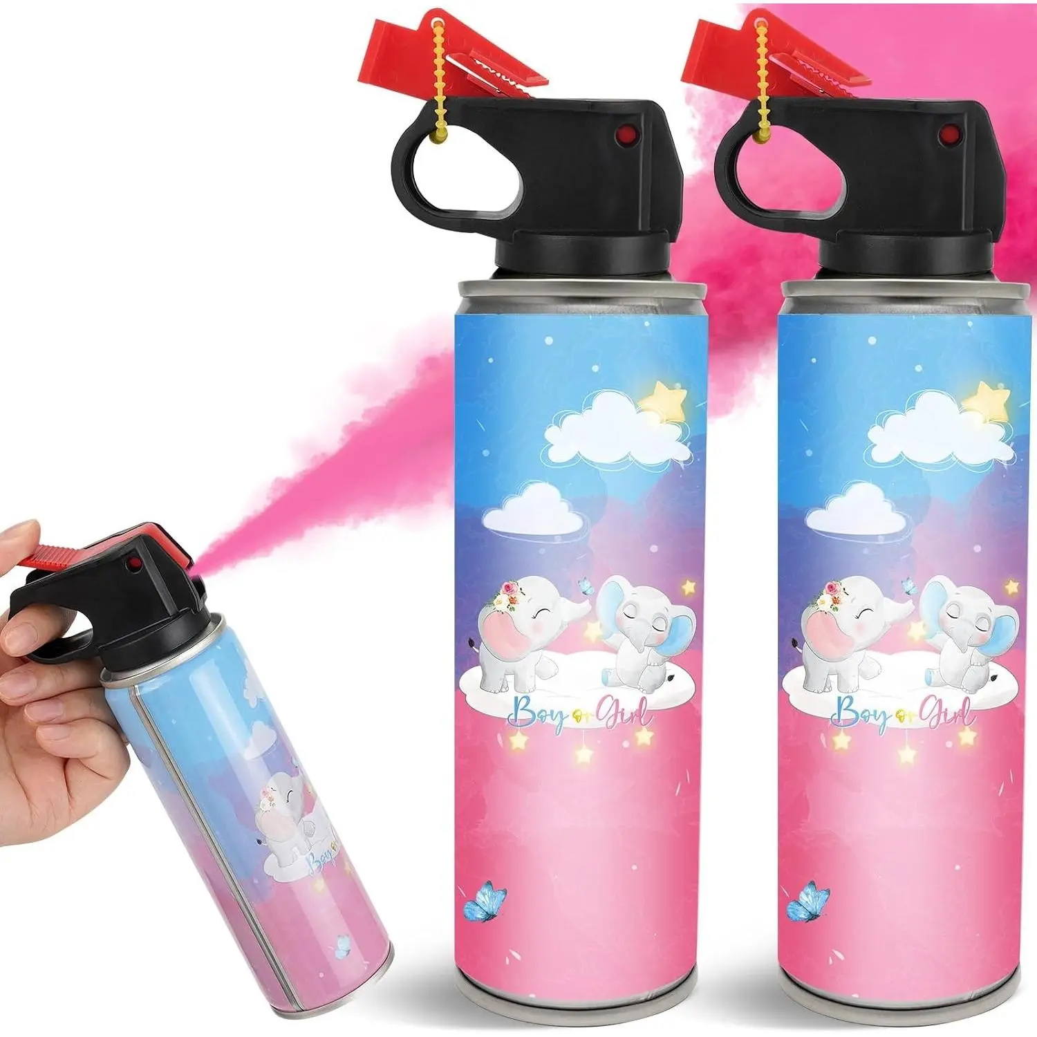 Biodegradable Gender Reveal Smoke Bombs Fire Extinguisher, 2 Pink - Baby Shower Party Supplies, Boy or Girl Reveal IdeasGift