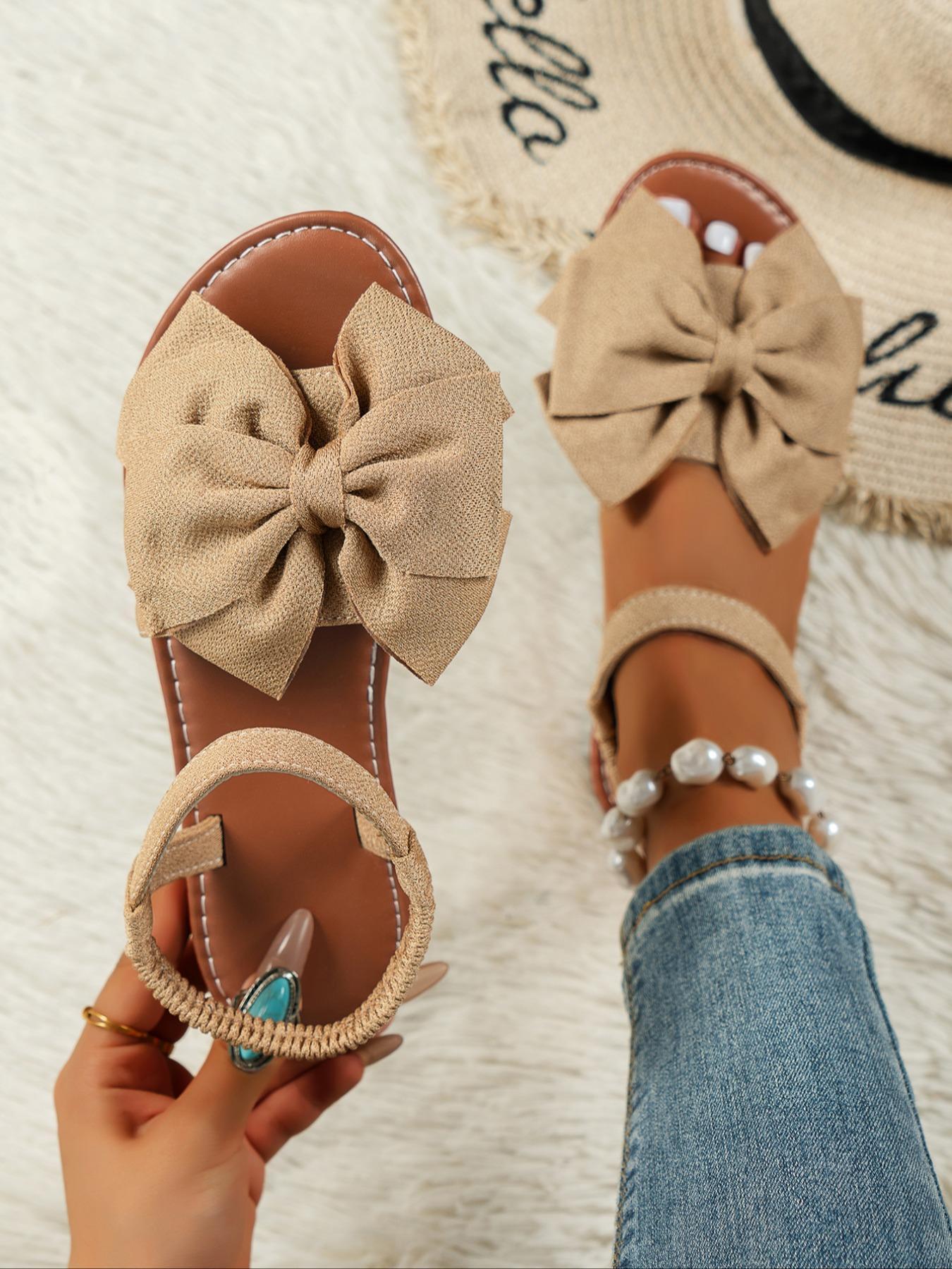 Women's Cute Bowknot Design Flat Sandals, Casual Versatile Flat Sandals for Summer Beach Vacation, Fashionable All-match Sandals for Daily Life Footwear