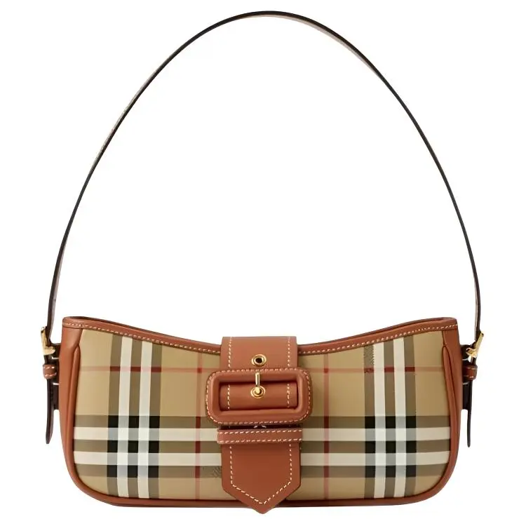 Burberry Sling Bag for Women – Checkered PU Crossbody and Top-Handle Bag in Heritage Beige and Heather Brown