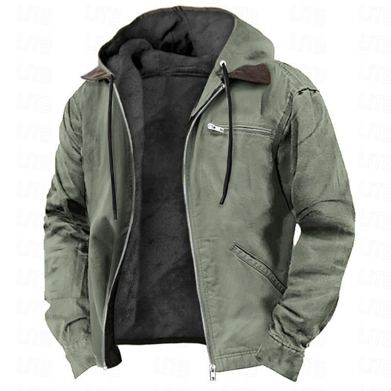Solid Color Hooded Cotton Jacket Casual Men's Fleece Zipper Pocket Jacket Coat bow clothes