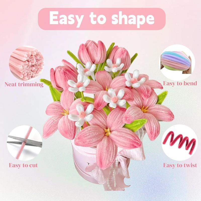 400 count Pipe Cleaners Craft Set, 4 Assorted  Pipe Cleaners Bulk, Chenille Stems for DIY Flower Making Kit with Floral Stems, Gardening Tape, Stamen, Ribbon for DIY Bouquet  ()