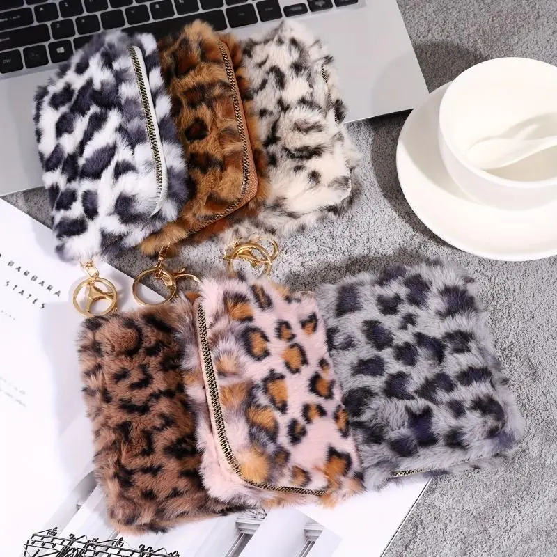 Leopard Print Card Bag for Women, Exquisite Short Wallet in Plush and PU Leather with Multi-Card Slots, Exquisite Cardholder, Card Slots Pocket