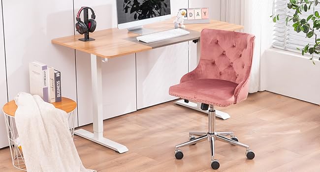 VINGLI Velvet Office Chair - Modern Upholstered Desk Chair with Adjustable Height, Tilting Mechanism, and Rolling Wheels - Pink VINGLI Velvet Office Chair - Modern Upholstered Desk Chair with Adjustable Height, Tilting Mechanism, and Rolling Wheels - Pink