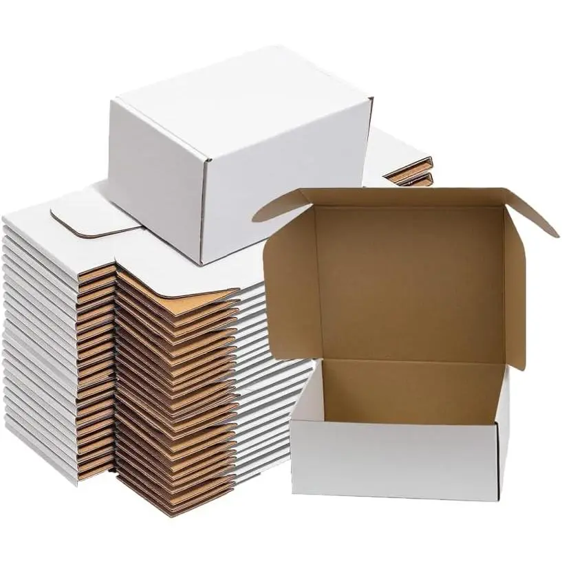50 Pack 6x4x3 Small Shipping Boxes, White Corrugated Cardboard Packaging Box for Small Business